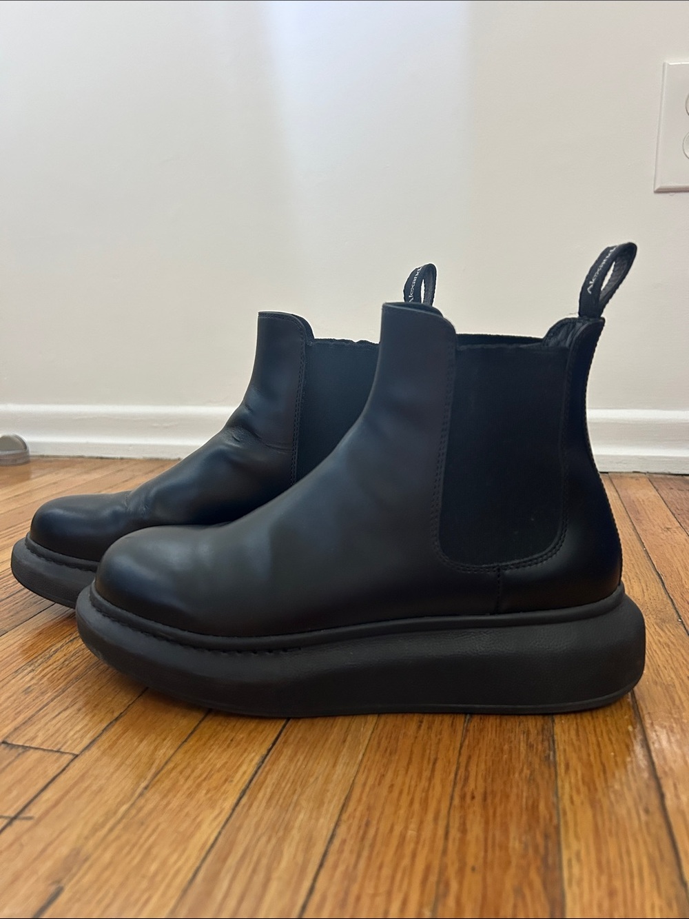 Alexander McQueen Black Leather Platform Chelsea Booties